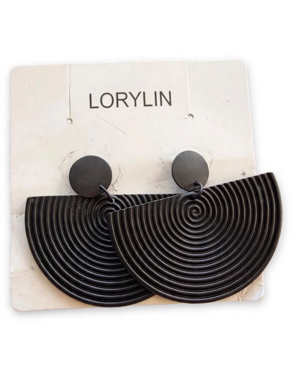 LORYLIN Matte Black Grooved Fan Dangle Earrings